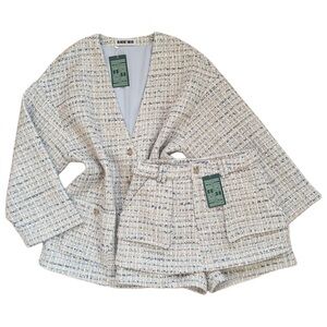 Bundle Blue Tweed Jacket and Mini Skort Skirt Fall Outfit Set Size 6P fit Medium